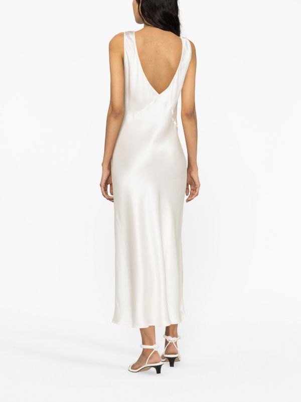 Browns Asceno White Bordeaux V-neck Silk Dress | Browns Cocktail & Party Dresses