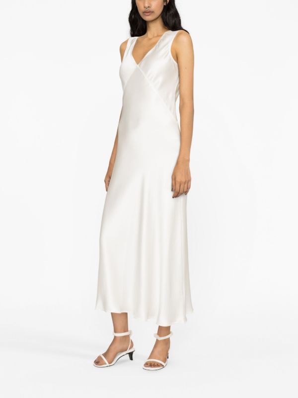 Browns Asceno White Bordeaux V-neck Silk Dress | Browns Cocktail & Party Dresses