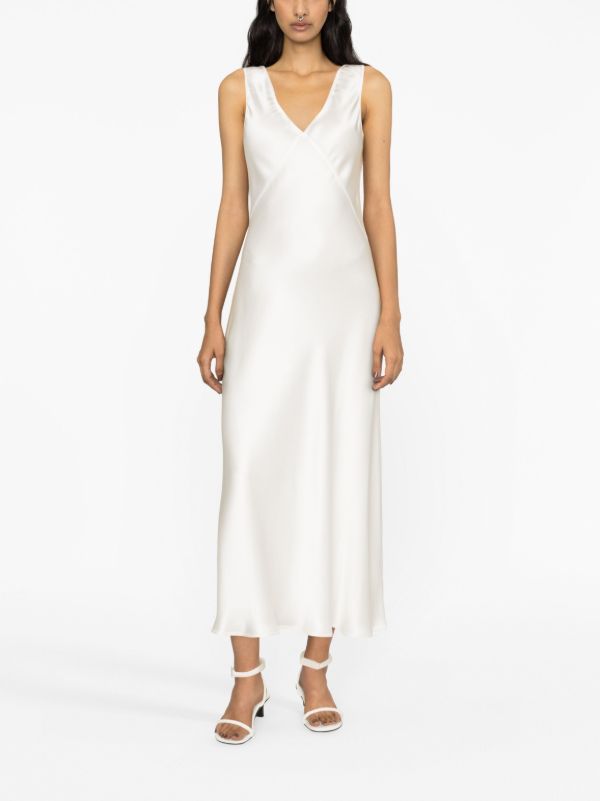 Browns Asceno White Bordeaux V-neck Silk Dress | Browns Cocktail & Party Dresses