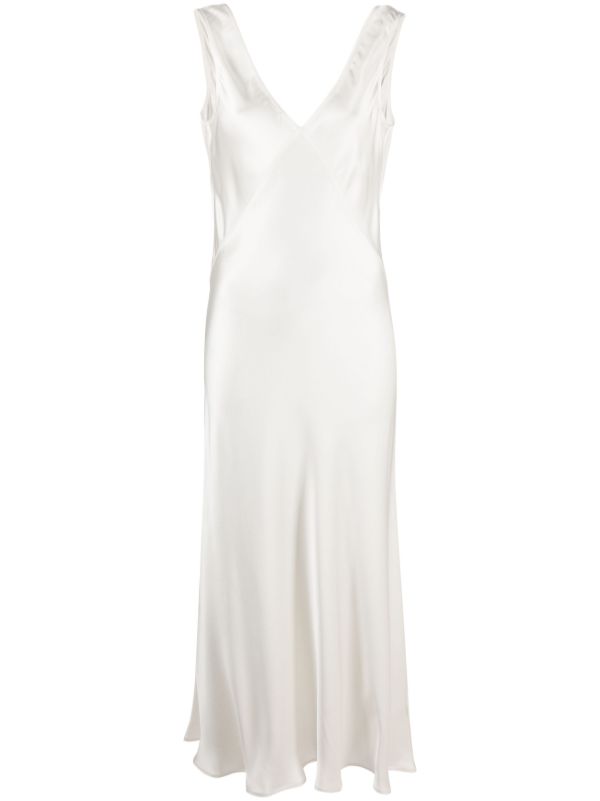 browns Asceno white Bordeaux V-neck silk dress | Browns Cocktail & Party Dresses