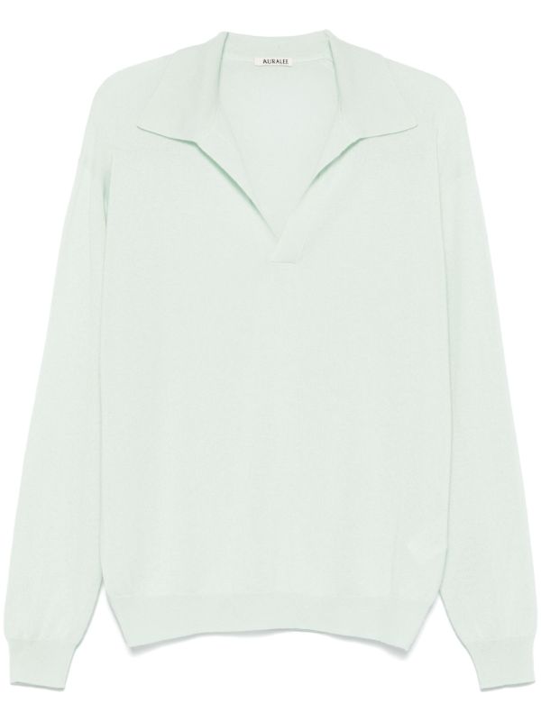 browns Auralee Green Fine-Knit Polo Sweater | Browns Knitted Sweaters