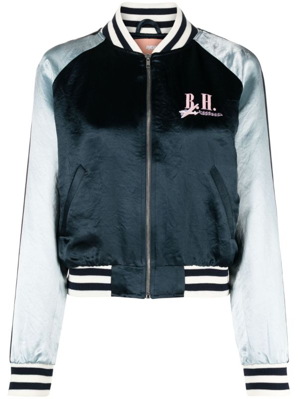 browns Ayda Blue Silky Embroidered Bomber Jacket | Browns Varsity Jackets