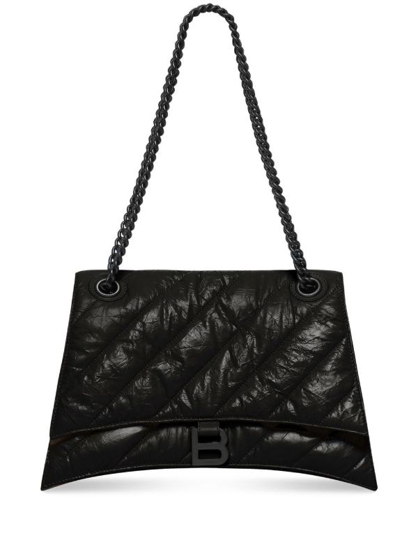 browns Balenciaga Black Crush Large Leather Shoulder Bag | Browns Shoulder Bags