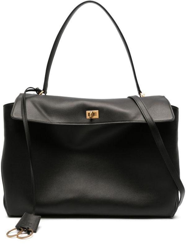 browns Balenciaga Black Flap Leather Tote Bag | Browns Tote Bags