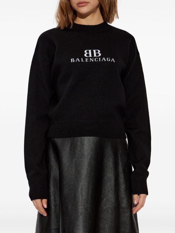 Browns Balenciaga Black Logo-Intarsia Sweater | Browns Knitted Sweaters