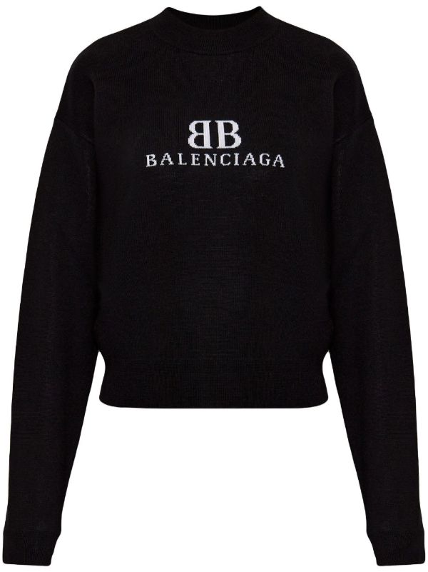 browns Balenciaga Black Logo-Intarsia Sweater | Browns Knitted Sweaters