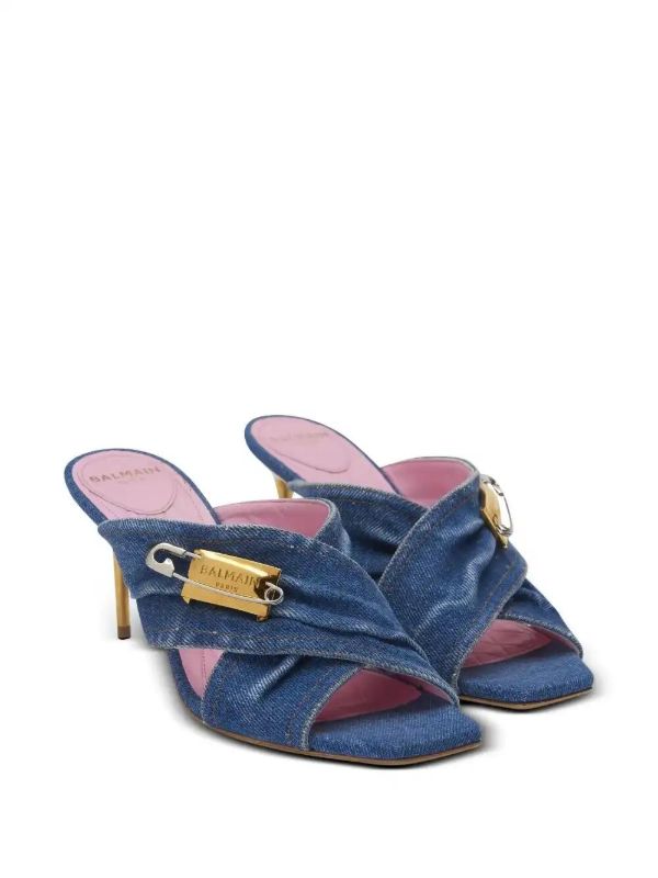 Browns Balmain 75mm Safety-pin Denim Mules | Browns Mules