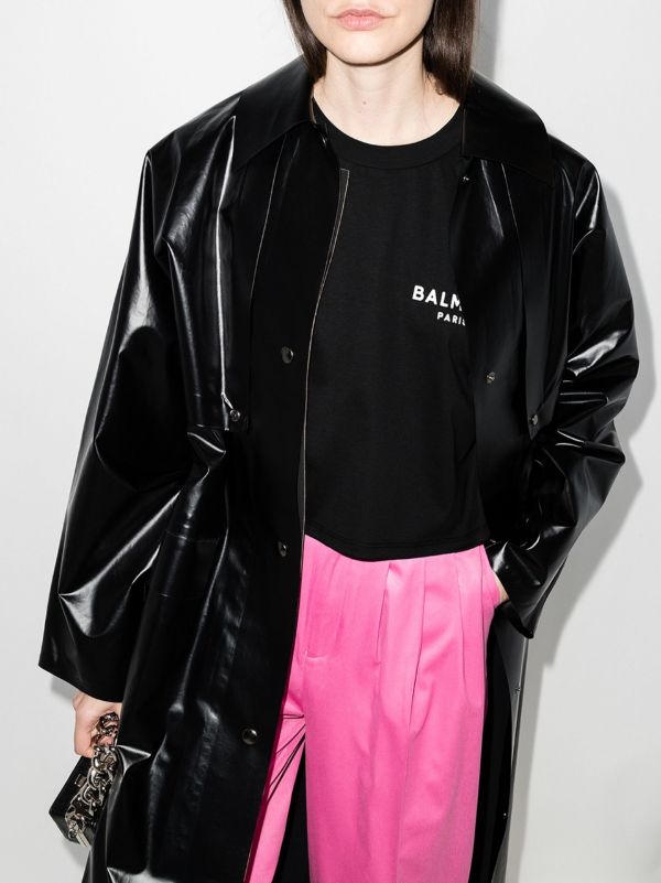 Browns Balmain Black Cropped Logo Cotton T-shirt | Browns T-Shirts & Jersey Shirts