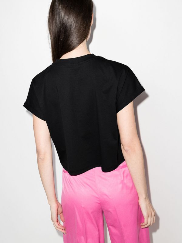 Browns Balmain Black Cropped Logo Cotton T-shirt | Browns T-Shirts & Jersey Shirts