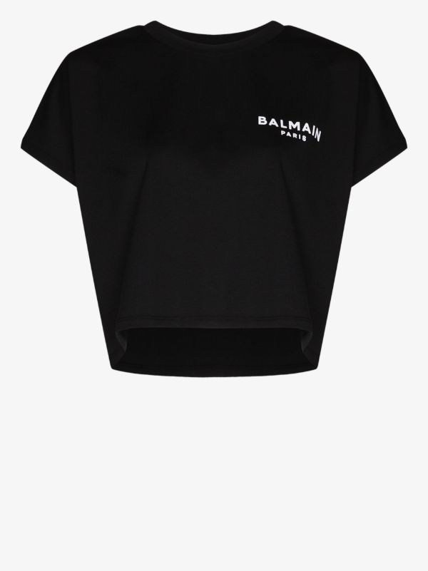 browns Balmain Black cropped logo cotton T-shirt | Browns T-Shirts & Jersey Shirts