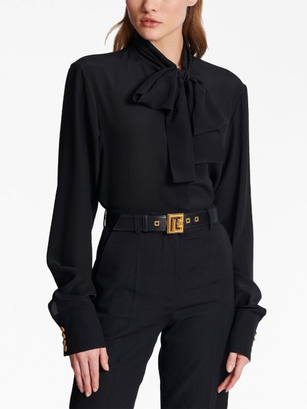 Browns Balmain Black Logo-Appliqué Leather Belt | Browns Belts