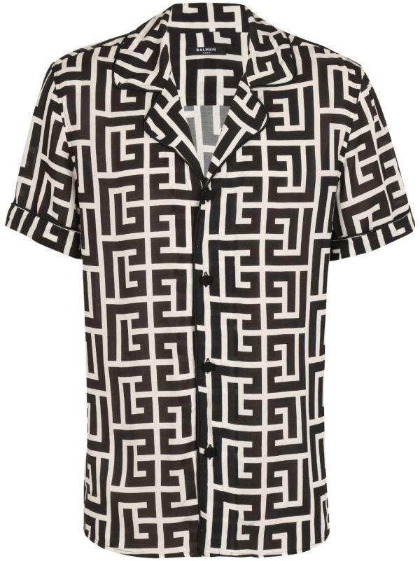 browns Balmain Black Monogram Pattern Shirt | Browns Shirts