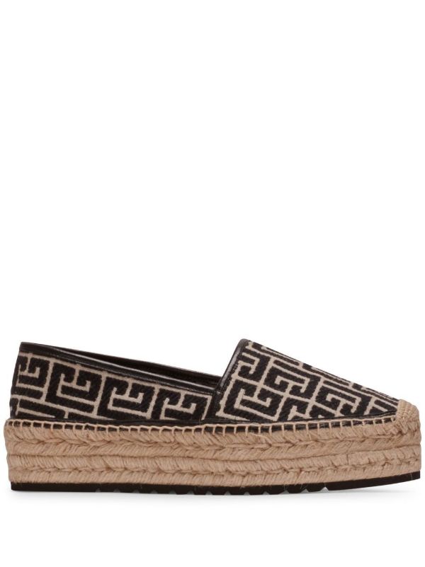 browns Balmain Brown Geometric Logo Pattern Espadrilles | Browns Espadrilles