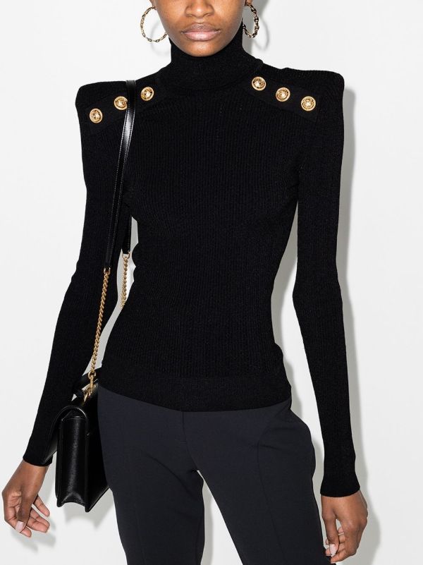 Browns Balmain Button-embellished Roll-neck Jumper | Browns Knitted Sweaters