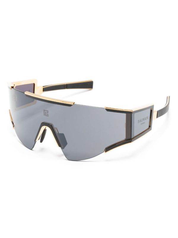 Browns Balmain Eyewear Black Fleche Rectangular Mask Sunglasses | Browns Sunglasses