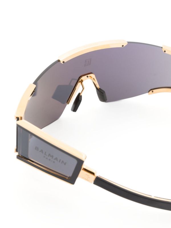 Browns Balmain Eyewear Black Fleche Rectangular Mask Sunglasses | Browns Sunglasses