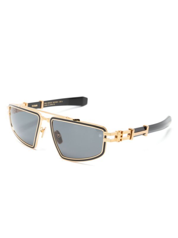 Browns Balmain Eyewear Black Titan Pilot-Frame Sunglasses | Browns Sunglasses