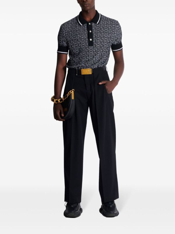 Browns Balmain Labyrinth-intarsia Polo Shirt | Browns Polo Shirts