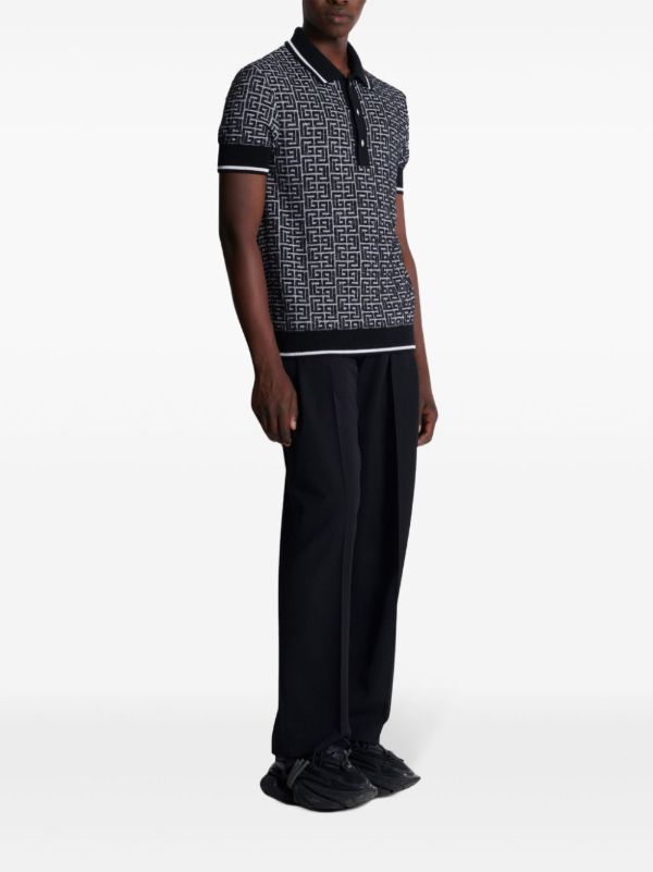 Browns Balmain Labyrinth-intarsia Polo Shirt | Browns Polo Shirts