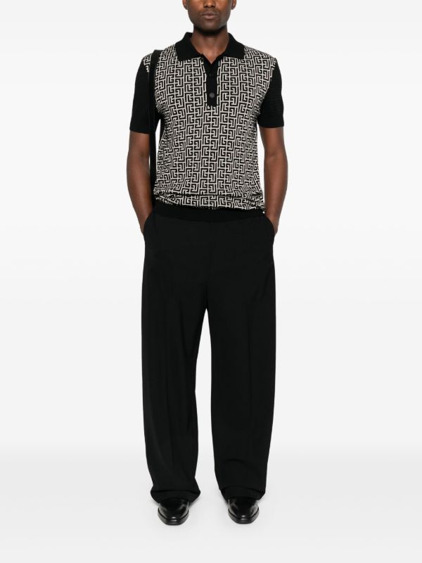 Browns Balmain Monogram Knit Polo Shirt | Browns Polo Shirts