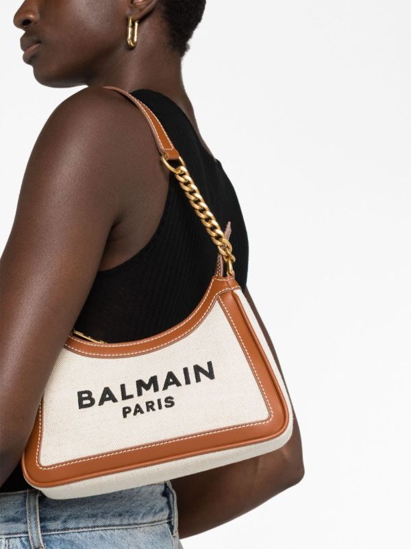 Browns Balmain Neutral B-Army Canvas Shoulder Bag | Browns Shoulder Bags