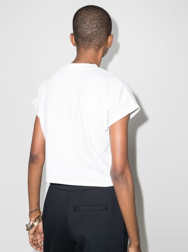 Browns Balmain White Cropped Logo Cotton T-Shirt | Browns T-Shirts & Jersey Shirts