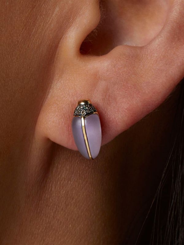Browns Bibi Van Der Velden 18kt Yellow Gold Mini Scarab Diamond And Amethyst Earrings | Browns Fine Earrings