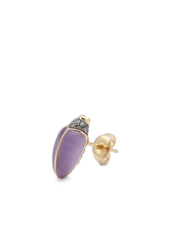 Browns Bibi Van Der Velden 18kt Yellow Gold Mini Scarab Diamond And Amethyst Earrings | Browns Fine Earrings