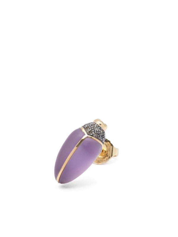 Browns Bibi Van Der Velden 18kt Yellow Gold Mini Scarab Diamond And Amethyst Earrings | Browns Fine Earrings