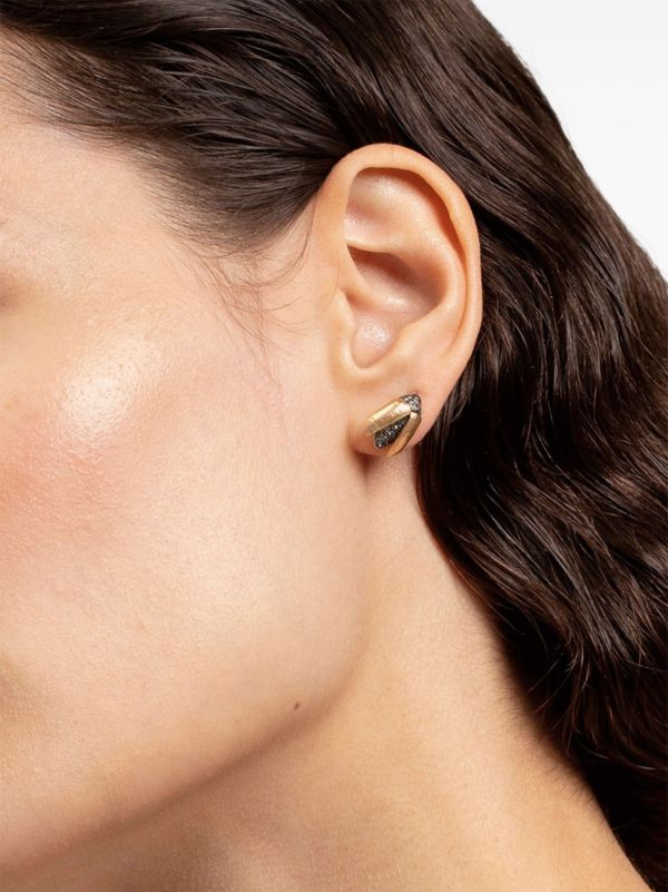 Browns Bibi Van Der Velden 18kt Yellow Gold Mini Scarab Diamond And Tsavorite Earrings | Browns Fine Earrings