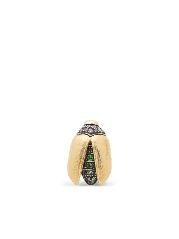 browns Bibi van der Velden 18kt yellow gold mini Scarab diamond and tsavorite earrings | Browns Fine Earrings