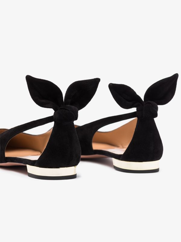 Browns Black Aquazzura Black Bow Tie Suede Ballet Pumps| Browns Ballerina Shoes