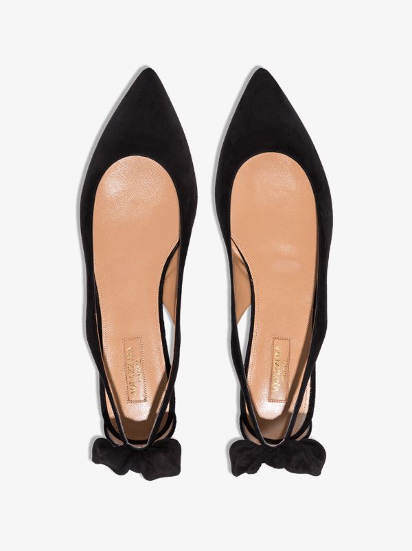 Browns Black Aquazzura Black Bow Tie Suede Ballet Pumps| Browns Ballerina Shoes
