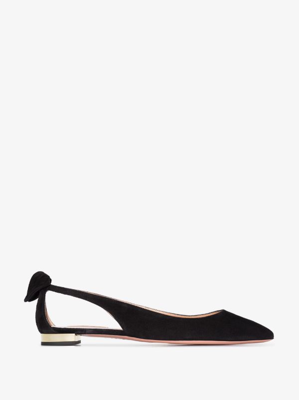 browns Black Aquazzura Black bow tie suede ballet pumps| Browns Ballerina Shoes