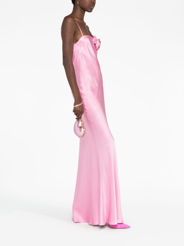 Browns Blumarine Pink Rose Appliqué Maxi Dress | Browns Cocktail & Party Dresses