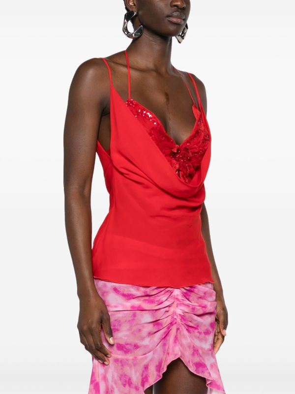 Browns Blumarine Red Butterfly-Bodice Silk Top | Browns Blouses