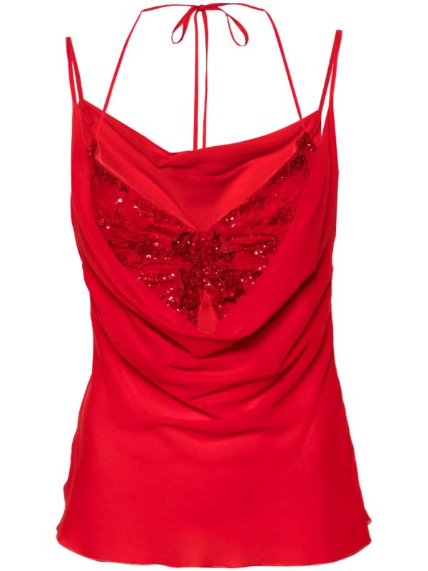 browns Blumarine Red Butterfly-Bodice Silk Top | Browns Blouses