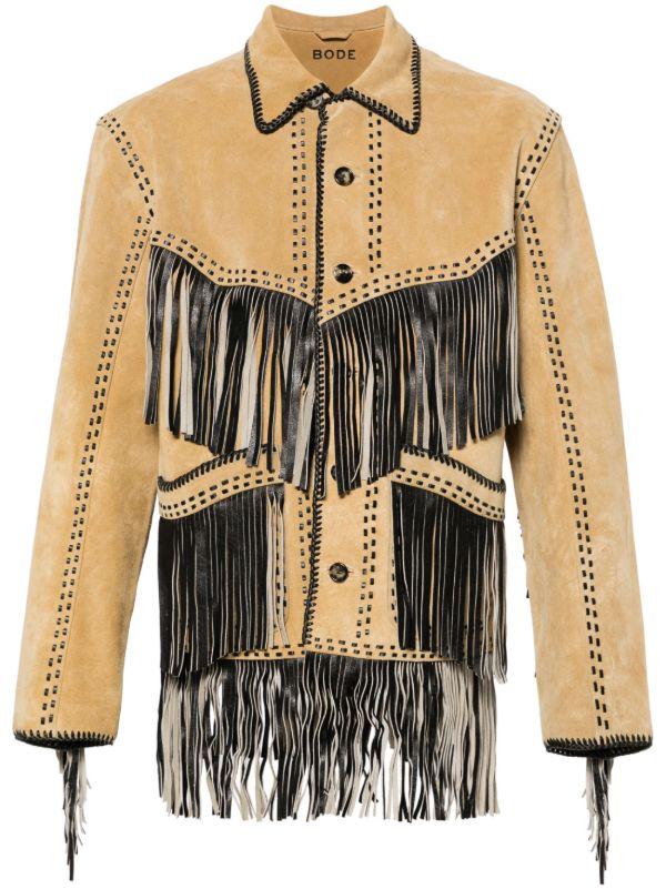 browns BODE Brown Fringed Leather Jacket | Browns Leather Jackets