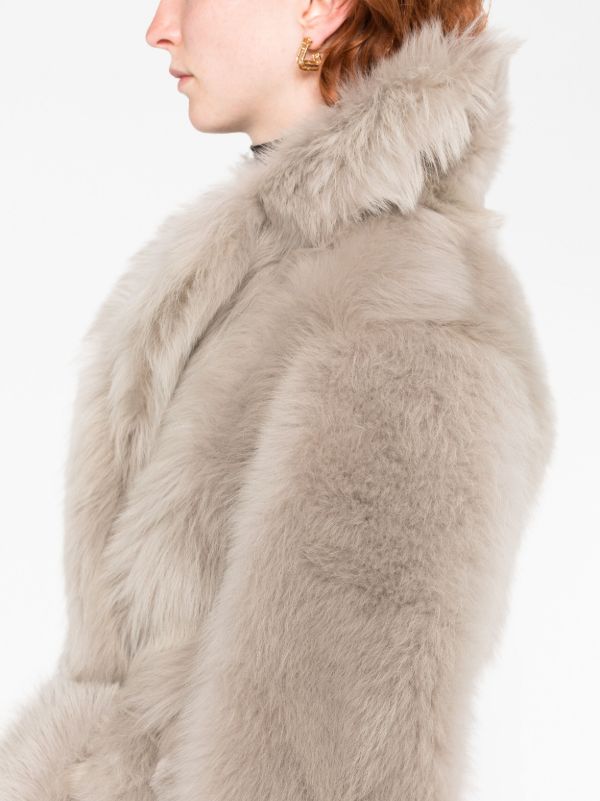 Browns Bottega Veneta Beige Belted Waist Coat | Browns Single Breasted Coats