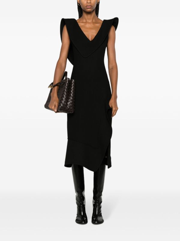 Browns Bottega Veneta Black Asymmetric Midi Dress | Browns Day Dresses