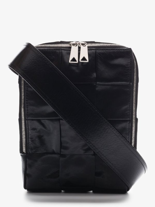 Browns Bottega Veneta Black Cassette Mini Intreccio Leather Crossbody Bag | Browns Messenger Bags