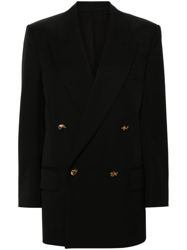 browns Bottega Veneta Black Double-Breasted Wool Blazer | Browns Blazers