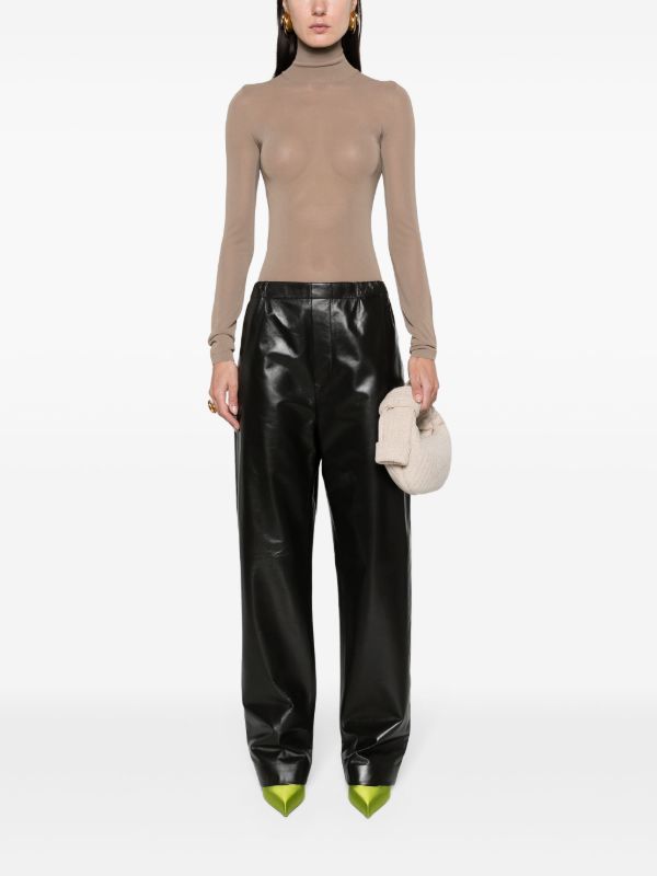 Browns Bottega Veneta Black Low-Waist Straight-Leg Leather Trousers | Browns Straight-Leg Pants