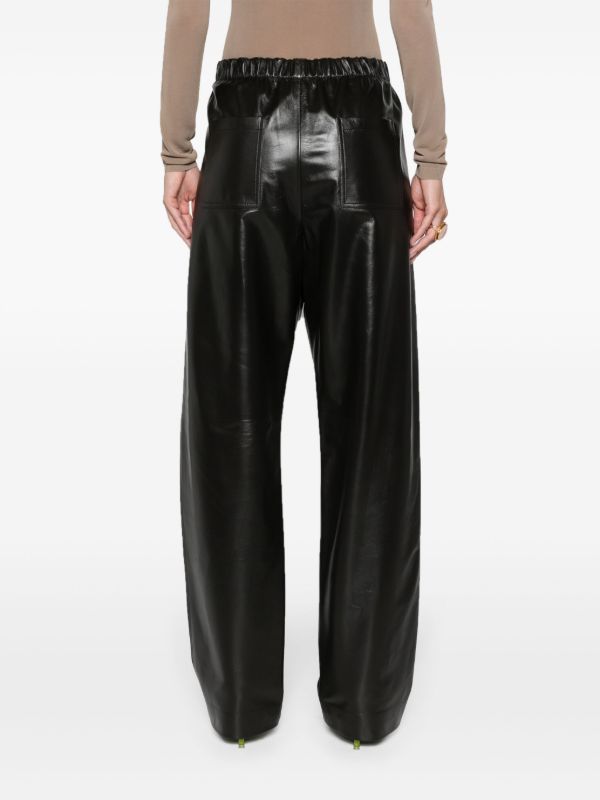 Browns Bottega Veneta Black Low-Waist Straight-Leg Leather Trousers | Browns Straight-Leg Pants