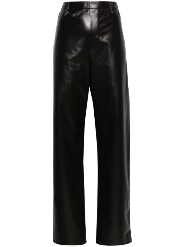 browns Bottega Veneta Black Low-Waist Straight-Leg Leather Trousers | Browns Straight-Leg Pants