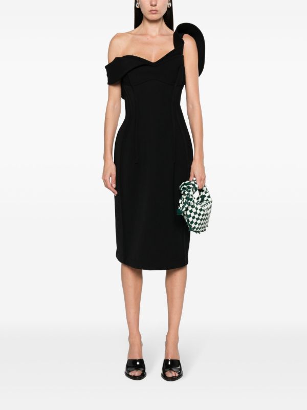 Browns Bottega Veneta Black Off-Shoulder Midi Dress | Browns Cocktail & Party Dresses
