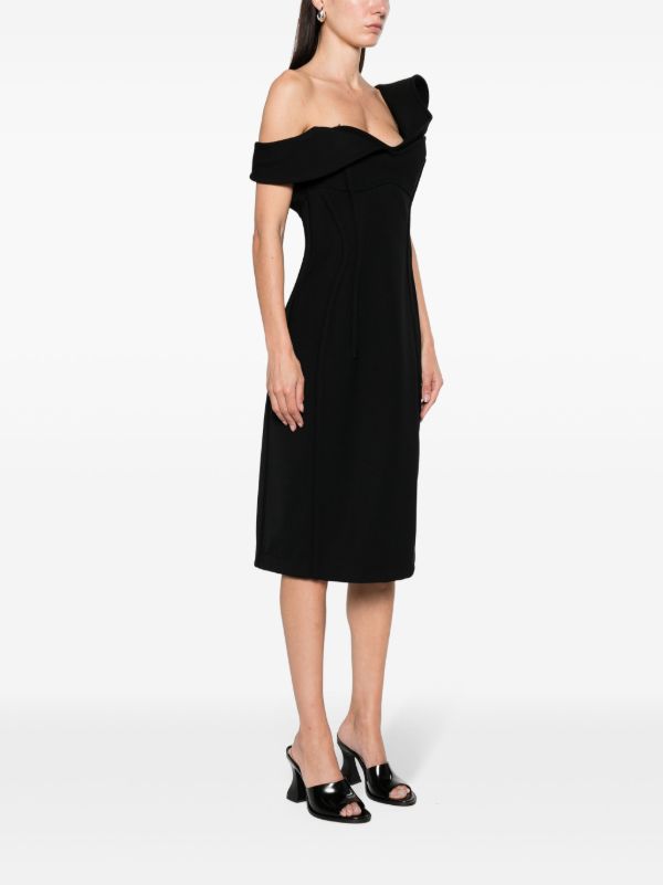 Browns Bottega Veneta Black Off-Shoulder Midi Dress | Browns Cocktail & Party Dresses