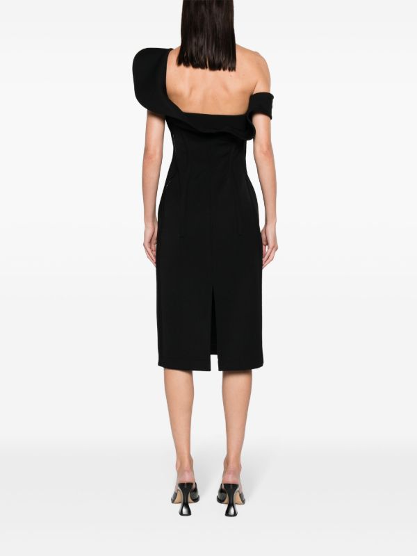 Browns Bottega Veneta Black Off-Shoulder Midi Dress | Browns Cocktail & Party Dresses
