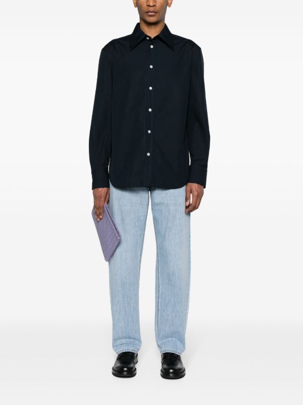 Browns Bottega Veneta Blue Compact Button-Up Cotton Shirt | Browns Shirts