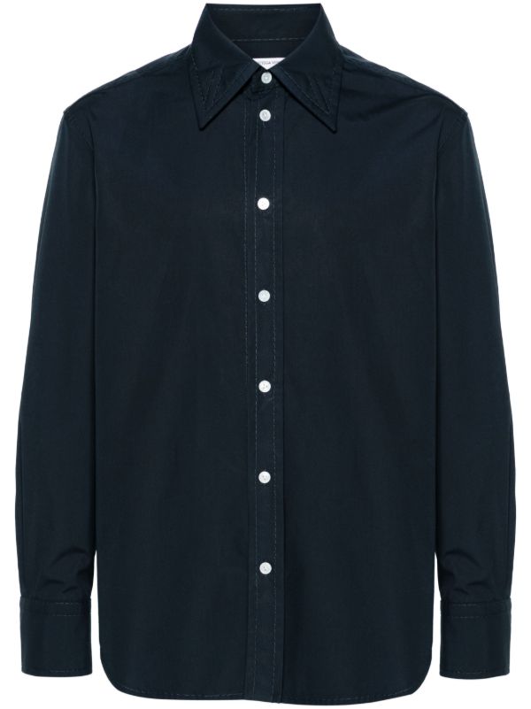 browns Bottega Veneta Blue Compact Button-Up Cotton Shirt | Browns Shirts